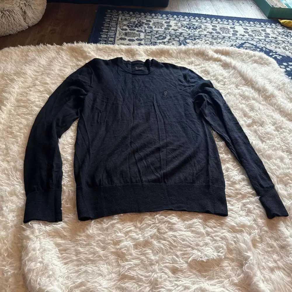 AllSaints 100% Merino Crew Neck Ramskull Sweater in Black Medium‎